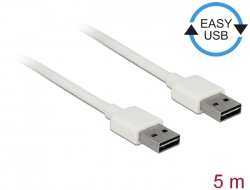 85196 Delock Przewód EASY-USB 2.0 Typu-A, wtyk męski > EASY-USB 2.0 Typu-A, wtyk męski, 5 m, biały
