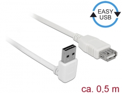 85186 Delock Przewód przedłużający EASY-USB 2.0 Typu-A, wtyk męski kątowy, w górę / w dół > USB 2.0 Typ-A żeński biały 0,5 m