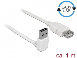 85187 Delock Förlängningskabel EASY-USB 2.0 Typ-A hane vinklad upp / ner > USB 2.0 Typ-A, hona vit 1 m