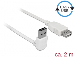 85188 Delock Cablu prelungitor cu conector tată EASY-USB 2.0 Tip-A, în unghi sus / jos > USB 2.0 Tip-A, mamă alb 2 m