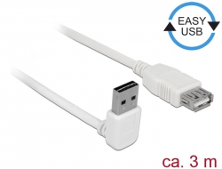 85189 Delock Verlängerungskabel EASY-USB 2.0 Typ-A Stecker gewinkelt oben / unten > USB 2.0 Typ-A Buchse weiß 3 m
