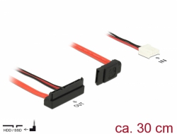 84850 Delock Kabel SATA 6 Gb/s 22 pin samice pravoúhlý nahoru > SATA 7 pin samice + Floppy 4 pin napájení samice (5 V) 30 cm 