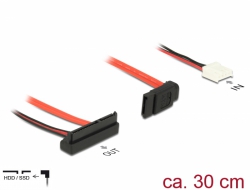 84851 Delock Kabel SATA 6 Gb/s 7-polni ženski + disketni 4-polni kabel napajanja ženski (5 V) > SATA 22-polni ženski s kutom prema dolje 30 cm