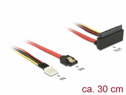 85518 Delock Kabel SATA 6 Gb/s 7 Pin Buchse + Floppy 4 Pin Strom Stecker > SATA 22 Pin Buchse oben gewinkelt Metall 30 cm