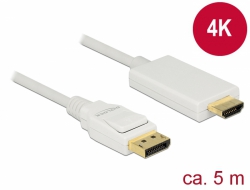 83820 Delock Kábel DisplayPort 1.2 dugó > High Speed HDMI-A dugó passzív 4K 30 Hz 5 m fehér
