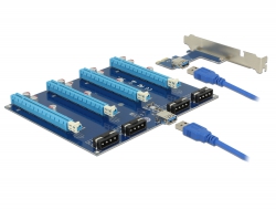 41427 Delock Bővítőkártya PCI Express x1 > 4 x PCIe x16, 60 cm-es USB-kábellel