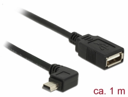 83357 Delock Przewód USB 2.0 Typu Mini-B, wtyk męski,90°, kątowy > USB 2.0 Tupu-A, wtyk żeński, OTG, 1,0 m