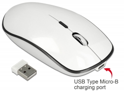 12533 Delock  Mouse ottico da Desktop wireless da 2,4 GHz a 4 pulsanti con USB di Tipo-A – Batteria ricaricabile