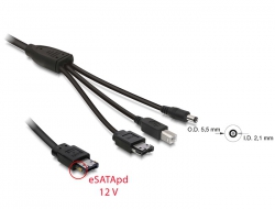 82466 Delock Cable eSATApd 5 / 12 V receptacle > eSATA receptacle + USB 2.0 Type-B male + DC 12 V male 1 m