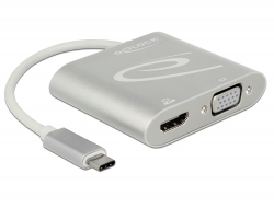 87705 Delock Elosztó USB Type-C™ csatlakozóval (DP alternatív mód támogatás) > 1 db HDMI + 1 db VGA csatlakozó, felbontású kimenet
