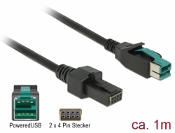 85482 Delock Cablu PoweredUSB tată 12 V > 2 x 4 pin tată 1 m pentru imprimantele și terminalele POS