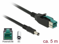 85501 Delock PoweredUSB kabel samec 12 V > DC 5,5 x 2,1 mm samec 5 m pro POS tiskárny a terminály