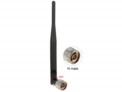 35021 Delock WLAN 802.11 b/g/n Antenna N plug 5 dBi omnidirectional with tilt joint black felxible bulk