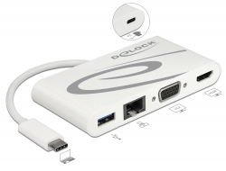 87731 Delock USB Type-C™ USB 3.1 dokkoló állomás HDMI 4K 30 Hz + VGA + LAN + USB PD