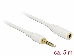 85636 Delock Cable de extensión para conector estéreo de 3,5 mm de 4 pines macho a hembra de 5 m blanco