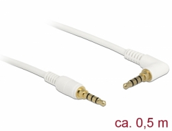 85609 Delock Conector de Cable Estéreo de 3,5 mm de 4 pines macho > macho en ángulo 0,5 m blanco