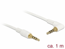 85612 Delock Conector de Cable Estéreo de 3,5 mm de 4 pines macho > macho en ángulo 1 m blanco