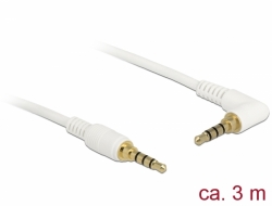 85618 Delock Conector de Cable Estéreo de 3,5 mm de 4 pines macho > macho en ángulo 3 m blanco