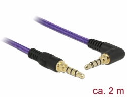 85614 Delock Conector de Cable Estéreo de 3,5 mm de 4 pines macho > macho en ángulo 2 m violeta