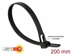 18752 Delock Cable ties reusable heat-resistant L 200 x W 7.5 mm 100 pieces black