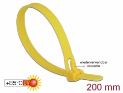 18759 Delock Kábelösszekötő újrahasznosítható hőálló hossza 200 mm, szélessége 7,5 mm, 100 db. sárga