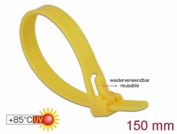 18760 Delock Kábelösszekötő újrahasznosítható hőálló hossza 150 mm, szélessége 7,5 mm, 100 db. sárga