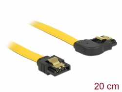 83960 Delock SATA 6 Gb/s kábel egyenes - jobbra 90 fok 20 cm sárga