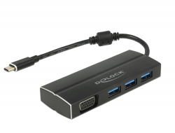 63932 Delock USB 3.1 Gen 1 adapter USB Type-C™ tápfeszültségporttal, 3 x 3.0 A-típusú USB kapcsolódási ponttal meg 1 x VGA (DP Alt Mode)