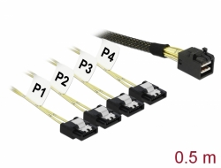 83392 Delock Cablu cu conector Mini SAS HD SFF-8643 > 4 x SATA 7 Pin 0,5 m