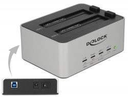 63991 Delock USB 3.0 Dubbel dockningsstation för 2 x SATA HDD / SSD-enheter med kloningsfunktion i metallhölje