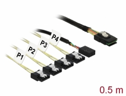 83318 Delock Cable Mini SAS SFF-8087 > 4 x Inversión SATA de 7 contactos + Banda lateral de 0,5 m