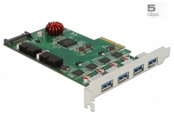 90306 Delock USB 3.0 PCI Express Kartica sa 4 x vanjskim tipom A + 2 x interni nosač niskog profila Pin Header