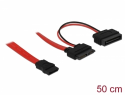 84418 Delock Cable Slim SATA female > SATA 7 pin + SATA 15 pin 5 V 50 cm