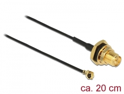89511 Delock Antenna kábel RP-SMA anya válaszfali csatlakozóval apa I-PEX Inc., MHF® I-dugó 1.13 20 cm menethossz 9 mm fröccsenésálló
