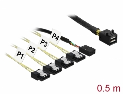 83320 Delock Cable Mini SAS HD SFF-8643 > 4 x Inversión SATA de 7 contactos + Banda lateral de 0,5 m