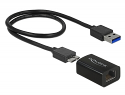65916 Delock Adapter SuperSpeed USB (USB 3.1 Gen 1) s USB Tipa Micro-B, ženski > Gigabit LAN 10/100/1000 Mbps kompaktni