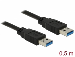 85059 Delock USB 3.0-kabel, Typ-A hane > USB 3.0 Typ-A hane, 0,5 m svart
