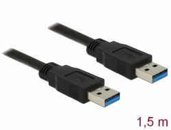 85061 Delock Cablu cu conector tată USB 3.0 Tip-A > conector tată USB 3.0 Tip-A, de 1,5 m, negru