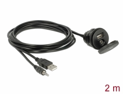 85719 Delock Kabel USB Typ A Stecker + 3,5 mm 4 Pin Klinkenstecker > Einbaubuchse mit Verschlussdeckel USB Typ A Buchse + 3,5 mm 4 Pin Klinkenbuchse (Audio) 2 m schwarz 