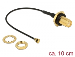 89482 Delock Anténní kabel SMA samice montážní panel na I-PEX Inc., MHF® I samec 1.13 10 cm déa závitu 9 mm odolnost proti stříkající vodě