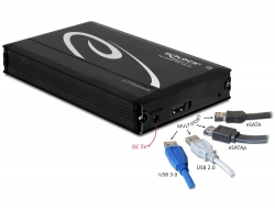 42492 Delock 2.5″ Külső merevlemezház SATA HDD > Multiport USB 3.0 + eSATAp (legfeljebb 15 mm-es HDD)