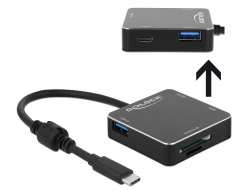 64045 Delock 3 portos, USB 3.1 Gen 1 elosztó USB Type-C™ kapcsolattal és SD + Micro SD Slottal