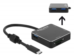 64042 Delock Concentrador USB 3.1 Gen 1 de 3 puertos con conexión USB Type-C™ y ranura SD + Micro SD