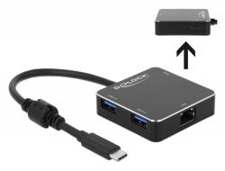 64043 Delock 3 portos, USB 3.1 Gen 1 elosztó USB Type-C™ kapcsolattal és gigabit LAN-nal