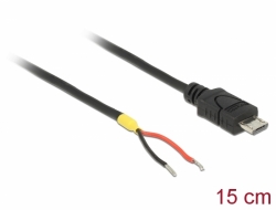 85306 Delock Kabel USB 2.0 Micro-B Stecker > 2 x offene Kabelenden Strom 15 cm Raspberry Pi