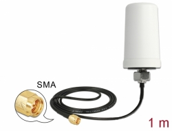 89486 Delock WLAN 802.11 ac/a/h/b/g/n Antenne SMA Stecker 1,4 - 3,0 dBi omnidirektional mit Anschlusskabel ULA100 1 m weiß outdoor