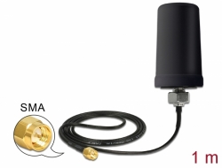 12544 Delock Antena GSM / UMTS macho SMA 0,7 - 1,6 dBi ULA100 1 m omnidireccional fija para exteriores negro