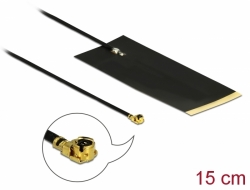 12615 Delock LPWAN cu antenă I-PEX Inc., MHF® I tată, -2,63 dBi, 1.13 15 cm, FPC, auto-adeziv intern