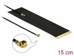 12612 Delock Antena LTE , męskie złącze I-PEX Inc., MHF® I , 1,9 - 3,9 dBi, płytka drukowana FPC, 1.13 15 cm, wewnętrzna, samoprzylepna