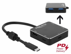64062 Delock 3 Portowy Hub USB i wyjście HDMI z łączem PD USB Type-C™